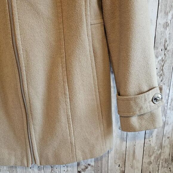 London Fog Hooded Zip Front Wool Blend Coat XS Tan Color - Picture 4 of 13